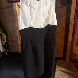 Calvin Klein Elegant Black and White Ruffle Dress